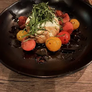 Watermelon and tomato salad with burrata
