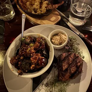 Filet and brussel sprouts.