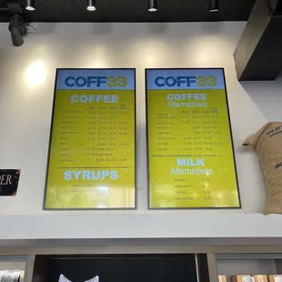 Coff33 Menu.  They have this posted next to the ordering station.