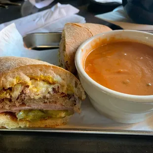 Cuban sandwich, tomato bisque