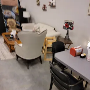 a living room and dining area