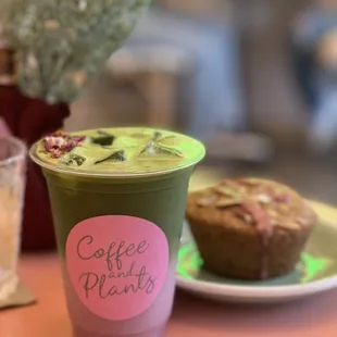 Pink Matcha Almond Butter Cherry Muffin (V)