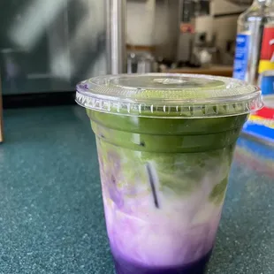Ube Matcha latte (regular size)  I requested Almond milk