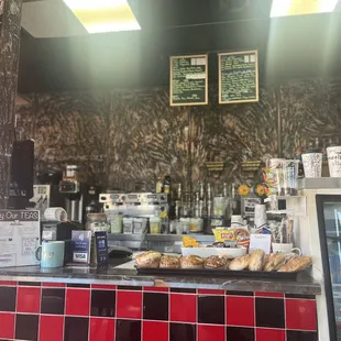 a display of coffee and pastries