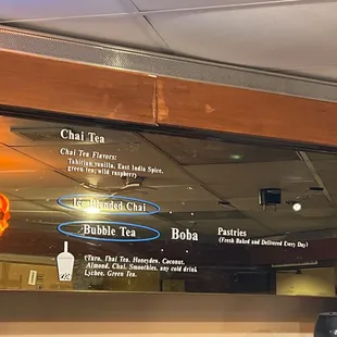 Chai, Bubble Tea menu