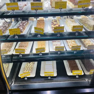 a display case of desserts