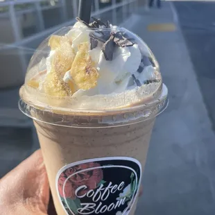 A Funky Monkey it&apos;s good Banana chocolate and peanut butter with banana chips and chocolate flakes