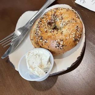 Everything bagel with garlic herb cream cheese
