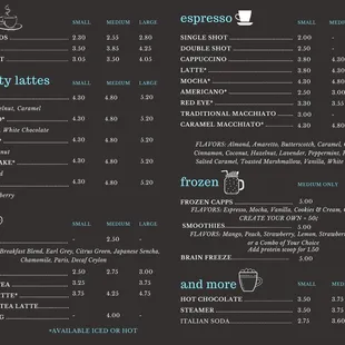 Coffee &amp; drink menu at Meeder