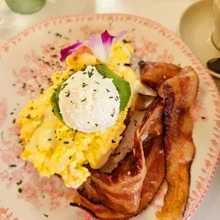 Scrambled eggs and cheese Avocado Toast and side of bacon