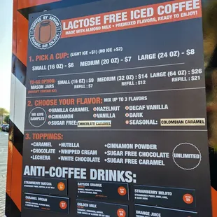 a menu for a coffee shop