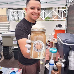 Sergio with his fresh made chocolate abuelita coffee.