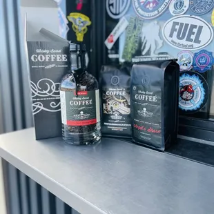 Whiskey barrel in a gift bottle, espresso beans, whiskey barrel beans in a bag absolutely amazing!!!