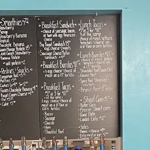 a menu on a chalkboard