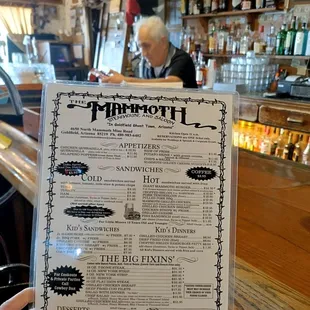 Menu at Mammoth Saloon and Diner