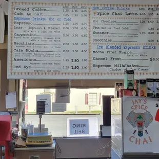 the menu of a coffee shop