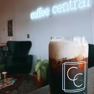 a cup of coffee on a table