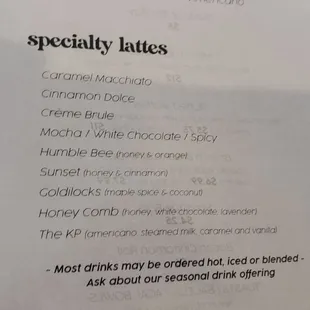 Specialty Lattes