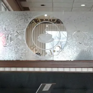 Privacy glass with name.