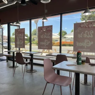 tables and chairs in a coffee shop