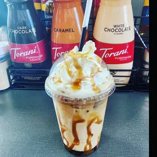 a caramel ice cream sundae