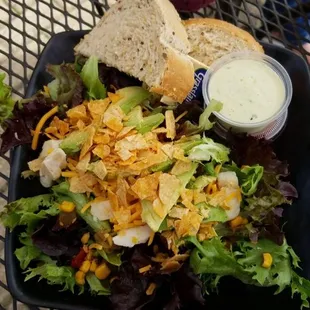 Southwest chicken salad with harvest grain bread. Filling and delicious.