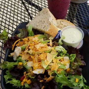 Southwest Chicken Salad with harvest grain bread and a Medium Mixed Berry Smoothie. This was a delicious filling lunch. Highly recommend.