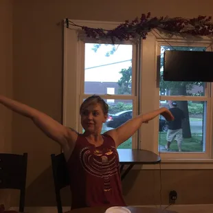 Escaping the rain for a coffee.