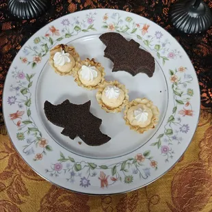 Desserts. Mini pumpkin pie &amp; bat Brownies to go with the theme.