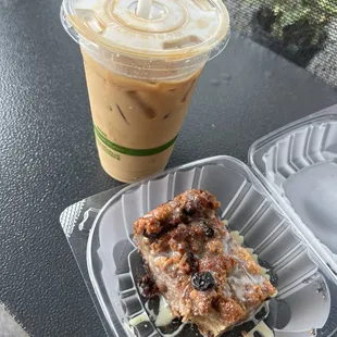 Coconut vanilla latte and bread pudding