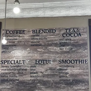 Coffee Menu