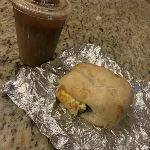 Veggie Ciabatta Sandwich and Iced Coffee