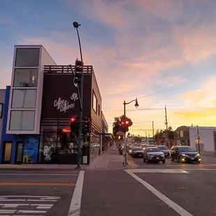 Newer business. Sky at sunset.