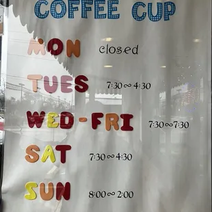 Coffee Cups updated hours as December 2023
