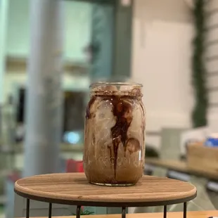Iced Latte with chocolate drizzle