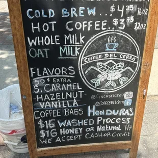 a menu for a coffee shop
