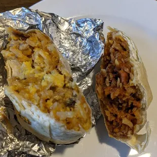 Sausage breakfast burrito on the left totally different from whatever we got on the right.