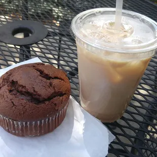 Iced chai and chocolate muffin