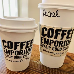 two cups of coffee on a table