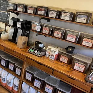 a variety of coffees on display