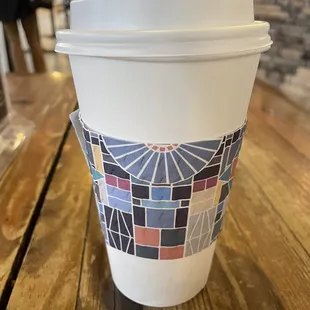 a cup of coffee on a wooden table