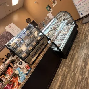 a display of coffee and pastries