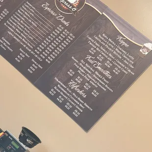 a menu for a coffee shop