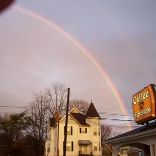 a rainbow in the sky