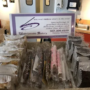 a display of coffee and pastries