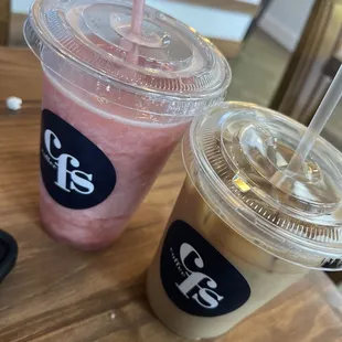 Strawberry Banana Smoothie and Iced Caramel Latte