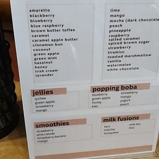 Coffee syrup flavors! I've never seen a shop offer so many options!