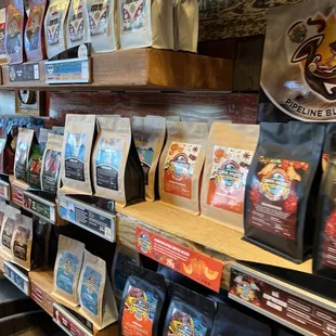 a variety of coffees on display