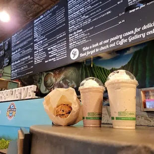 Dairy free blueberry muffin, Mocha freeze &amp; Cappachino freeze.  Mocha tastes like milk chocolate and cappachino is like coffee vanila shake