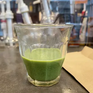 Tasting a green tea iced latte